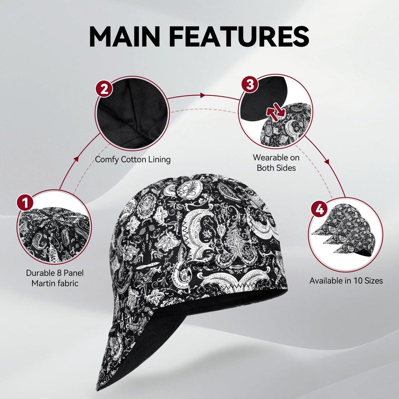 ARCCAPTAIN Reversible Welding Cap, 8 Panel Protective Welders Cap, 10 oz Fireproof Cotton Comforts for Safety and Protection While Welding to Men Women, Cashew, 7 7/8 - Image 3